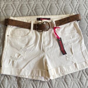 Dollhouse White Jean Shorts with Belt Distressed look